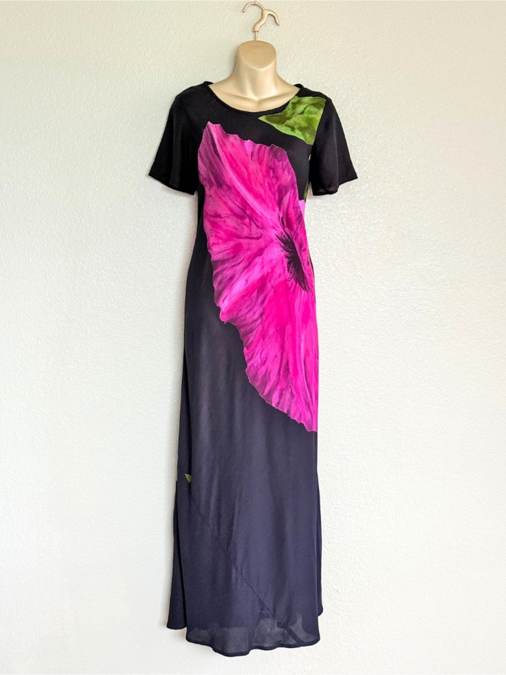 VTG 90s Carole Little Whimsigoth Magenta Floral Morning Glory Rayon Maxi Dress 8